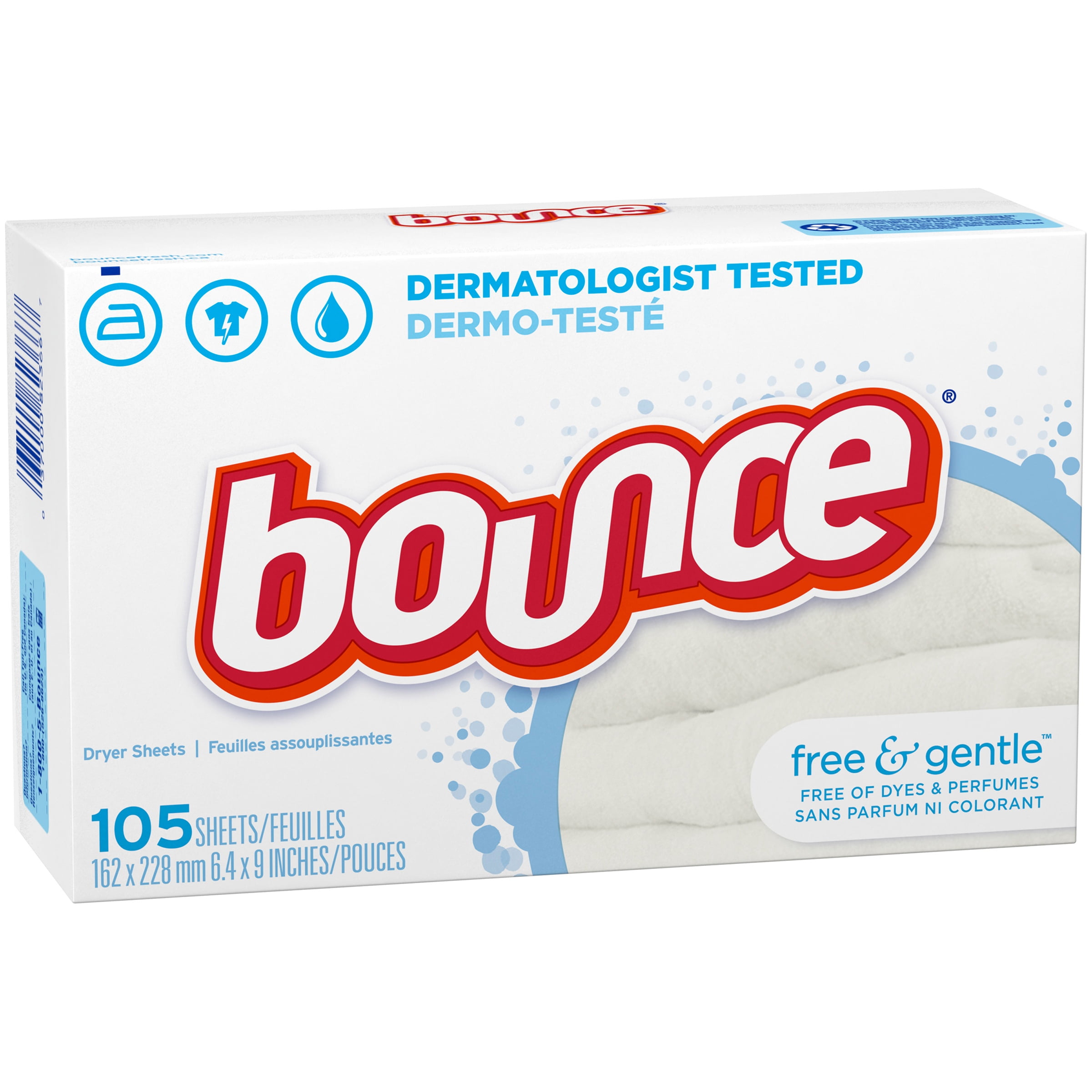 Bounce Fabric Softener Sheets, Free & Gentle, 105 count (9 per
