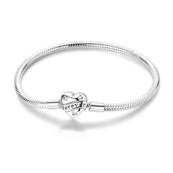 NARMO European 925 Sterling Silver Cubic Zirconia Heart Clasp Snake Bracelet fit Charms Beads Pendant for Women Jewelry