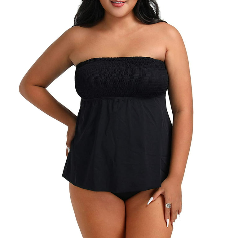 Women's Plus Size Tankini Bandeau Swimsuit Two Piece Bathing Suit Tummy  Control Swimwear with Shorts