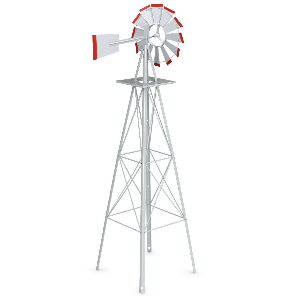 New 8Ft Tall Windmill Ornamental Wind Wheel Silver Gray And Red Garden Weather Vane
