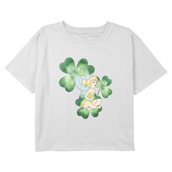 Girl's Peter Pan Distressed Shamrocks Fairy Graphic Cropped T-Shirt