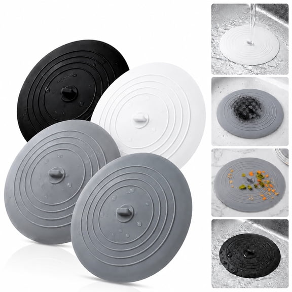4 Pack 6 Inch Silicone Drain Cover, Bathtub Drain Stopper with Strong Suction, Hair Stopper for Bathroom Sink, Kitchen & Laundry Tub