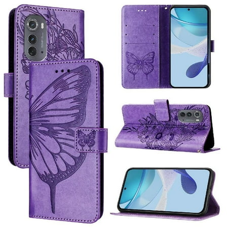 

Case for Motorola Edge 5g Uw 2022 Embossing Butterfly Flip Cover Magnetic Premium Leather