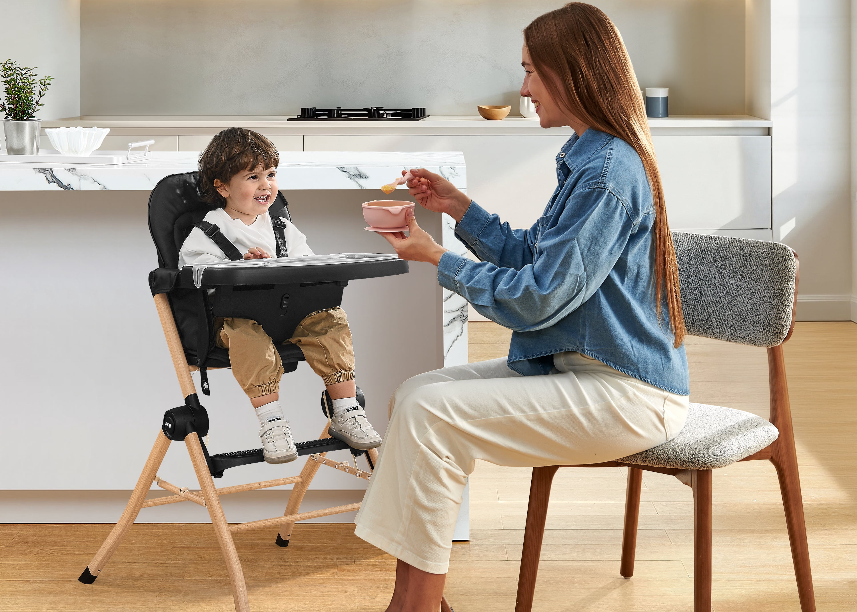 Jeep Dune Compact Travel High Chair by Delta Children - Slim Fold, No Tolol Adjustable Tray and Footrest, Black