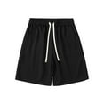 thumbnail image 2 of Mens Shorts Waffle Solid Color Casual Loose Fit Elastic Waist Pocket Straight-Leg Shorts Black XXXL, 2 of 6