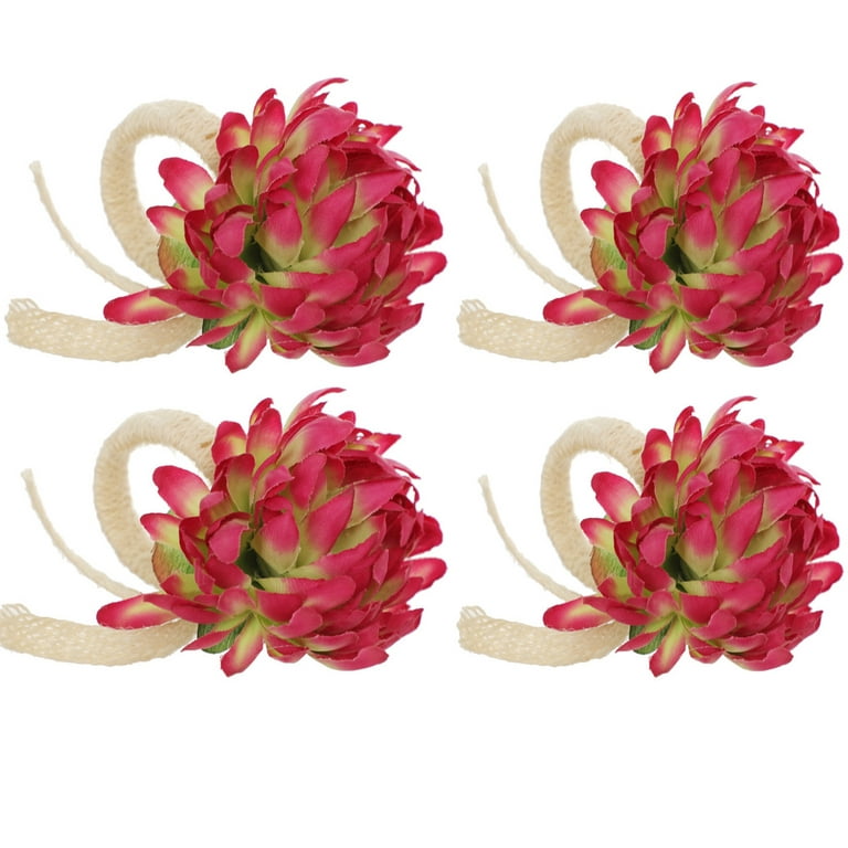 Artificial Plants & Flowers,4PCS Rose Flower Napkin Rings Artificial Flower  Napkin Holders Serviette Buckles 
