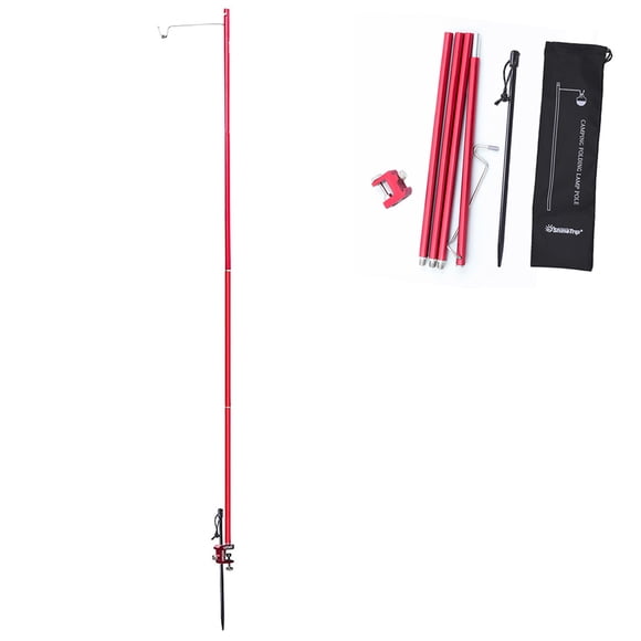ShineTrip Adjustable Height Outdoor Camping Light Stand - Red, Portable & Multi-functional for Hiking, Picnics, and Travel, Corrosion-Resistant Aluminum Alloy with Stainless Steel Hook.