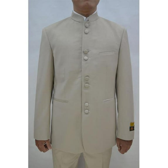 Mens Eight Button Mandarin Banded CollarTan Suits