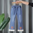thumbnail image 5 of Huanglei Girls Pearl Bow Embroidered Jeans Wide Leg Flare Denim Pants With Elastic Waist For Toddler Kids, 5 of 5