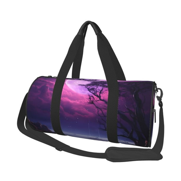 Fotbe Purple Moon Tree Night Sky Bolsa Deportiva de Lona Plegable con Estampado, Bolsa de Gimnasio con Bolsillo Seco/Húmedo, Bolsa de Viaje Ultraligera de Gran Capacidad