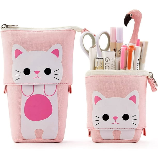 ER Estuche telescópico de gato para profesores y estudiantes, estuches para lápices que se convierten en un portalápices para niños y niñas, útiles escolares Kawaii (rosa) Excelente Rendimiento
