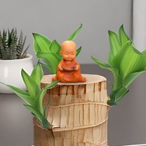 Gmogad Buddha Monk Resin Figurine, Mini Zen Decor, Desktop Ornament for Home, Office, Bonsai Display - Handcrafted Brown Statue, Thoughtful Spiritual Gift