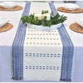 thumbnail image 5 of Coffee Table Runner Woven Stripes Dresser Top Cover Small Dining Table Mat Organic Cotton Rustic Farmhouse Short Cloth Strip For Kitchen Buffet Table Non Slip Ombre Texture Blue / Off White 14"x48”, 5 of 6
