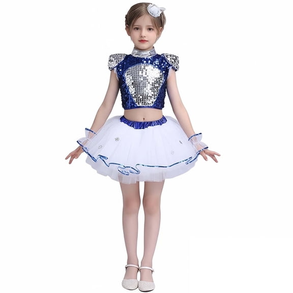 Girls Dance Sparkly Dance Sleeveless Top and Tulle Dance Dresses Set School Dance Dresses Street Dance Outerwear 11-12 Years