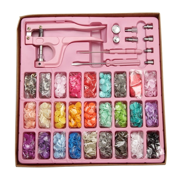 Cateissary 312pcs Kit de botones a presión Broches de metal con alicates Herramienta de prensa para coser azul Tela de costura y artesanía rosa