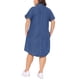 thumbnail image 4 of Vestido de mezclilla de mujer de talla grande Agnes Orinda, con cuello, manga corta, botones, dobladillo curvado, estilo casual, corte A, midi, con bolsillos, 1X azul, 4 of 8