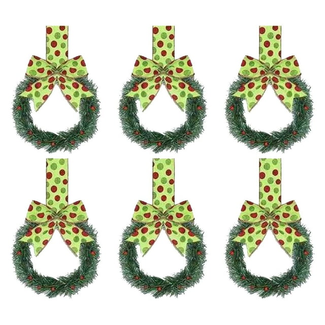 Christmas Vacation Wreath New Year Sign for Front Door Christmas Lights for Front Door 6PCS Christmas Kitchen Cabinet Wreaths With Ribbon Mini Christmas Wreath Small Kitchen Wreath With Berry And Bows