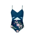 thumbnail image 4 of Alkepwun Women One Piece Swimsuits Tummy Control Cut Out High Waisted Bathing Suit Twist Front Ruched Slimming Mesh Floral Swimwear, 4 of 5
