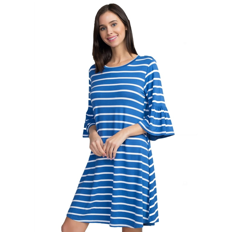 Women's blue and top white striped dress