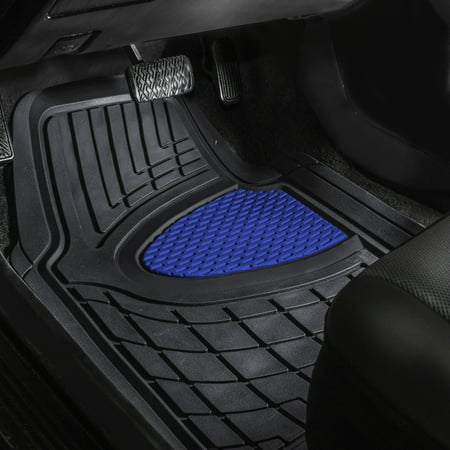 FH Group All Weather Floor Mats Heavy Duty for Auto Car SUV Van, Full Set, Blue Black
