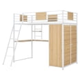 thumbnail image 6 of Bed Frame Twin Size Loft bed with L-shape Desk and Wardrobe, White, 6 of 8