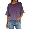 thumbnail image 2 of Oversized Tshirts T-Shirts for Women Trendy Gradient Color Chest Pocket Crew Neck Loose Tee Shirt Summer Tops (L, Purple), 2 of 7