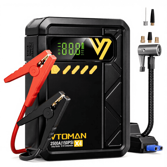 VTOMAN X4 2500A Jump Starter with Air Compressor, Portable 12V Jump Box for 8.5L Gas/6L Diesel Engines, 150PSI Auto Tire Inflator,12V Portable Booster Pack,Lithium Jumper Starter Charger