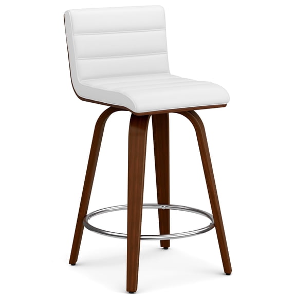 Simpli Home Roland Mid Century Modern 24 inch Swivel Counter Height Stool in White Vegan Faux Leather