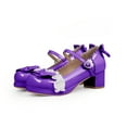 thumbnail image 2 of YOWMNS Women's Bow Platform Mary Jane Pumps Kawaii Ankle Strap Patent Leather Block Chunky Heel Ruffles Closed Toe Party Shoes (Purple,8), 2 of 5