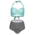 thumbnail image 3 of Women Vintage Swimsuit Two Piece Retro Halter Ruched High Waist Print Bikini Set, 3 of 8