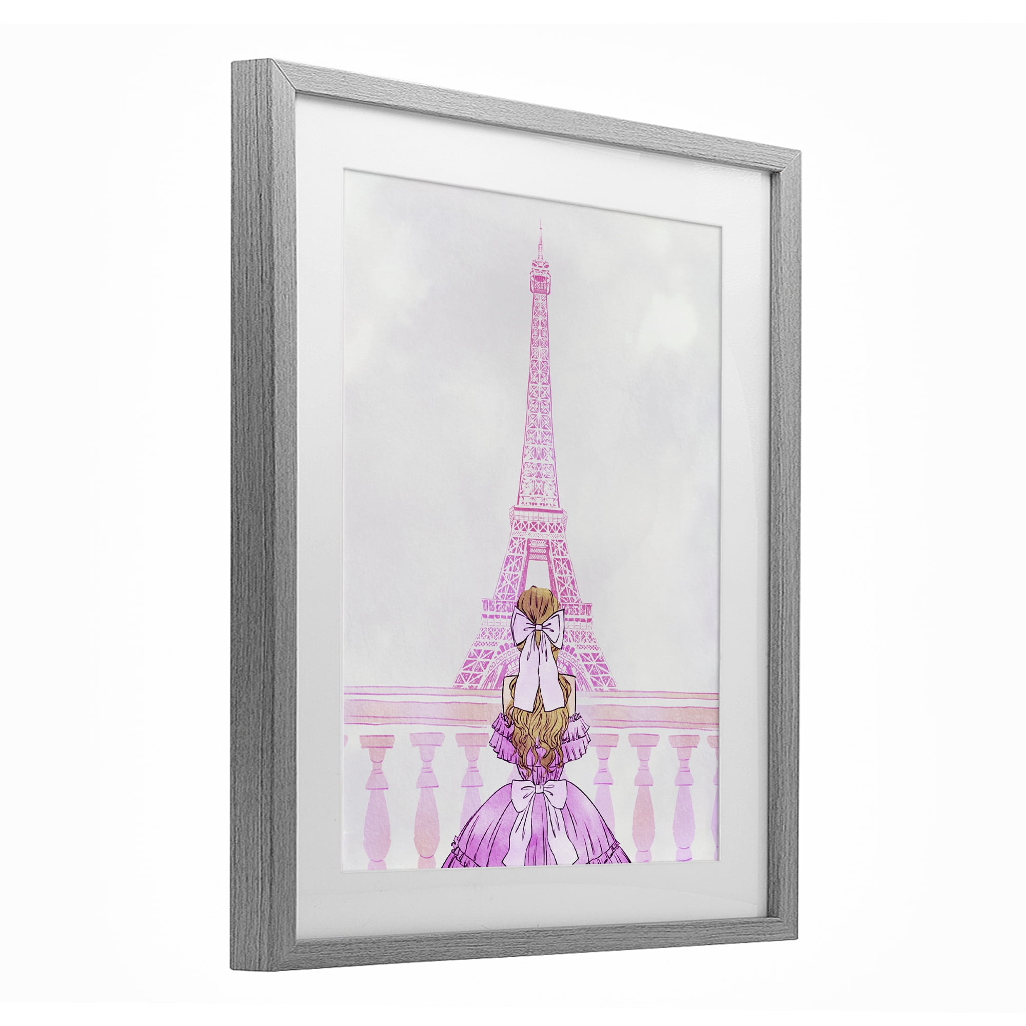 Stupell Industries Pink Gown & Eiffel Tower Gray Framed Print Under Glass, design by Ziwei Li