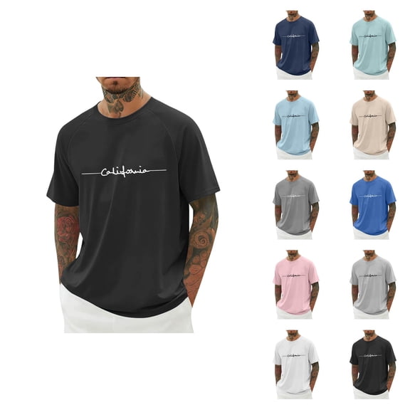 California Graphic Tees for Men 2026 Summer Casual Short Raglan Sleeve Crewneck T Shirts West Coast Streetwear
