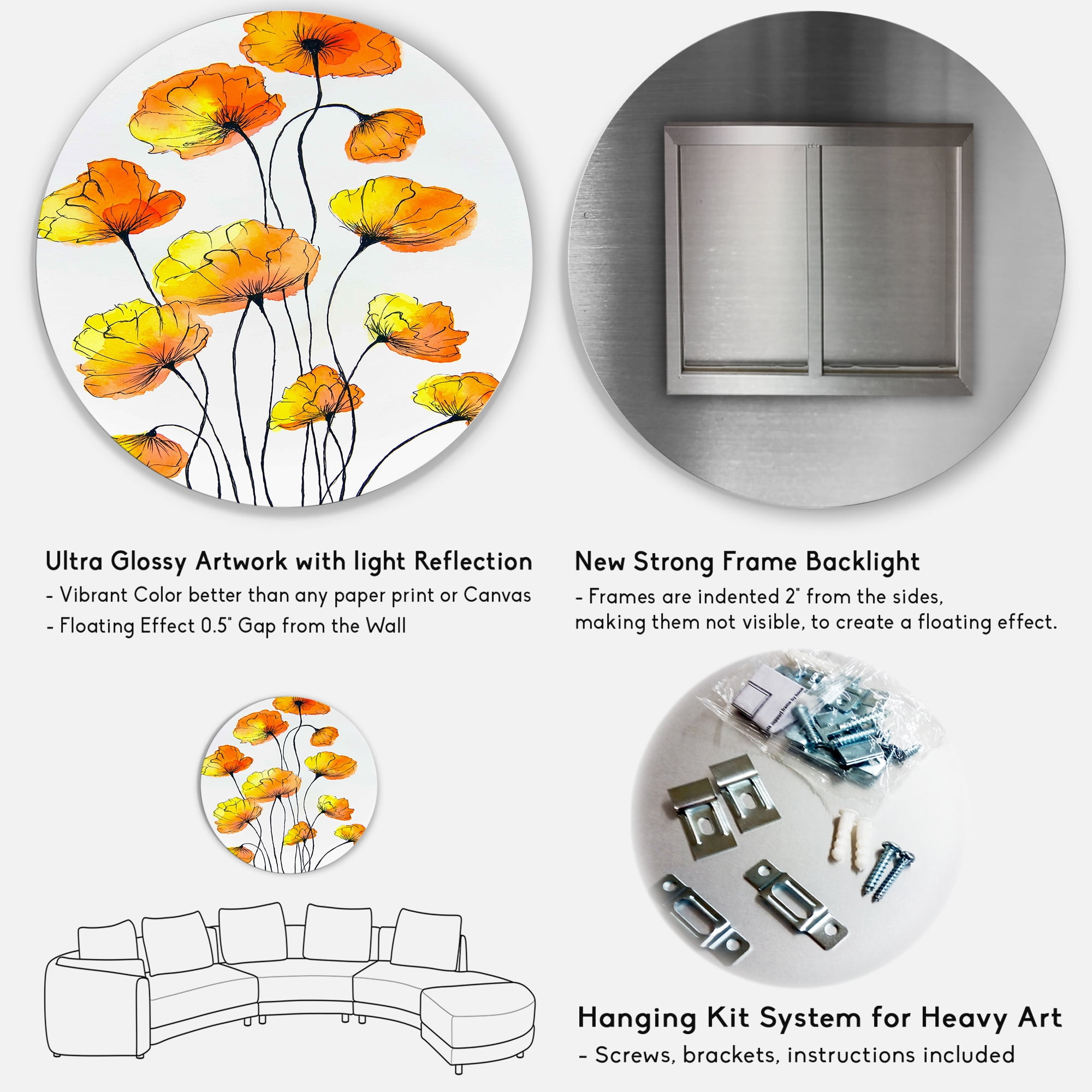 Designart 'Country Yellow Flowers On White' Traditional Circle Metal Wall Art 11x11 - Disc of 11