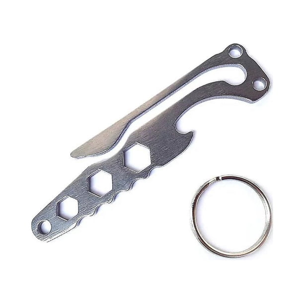 Llave hexagonal, abridor de botellas, multiherramienta de bolsillo, llaveros de acero inoxidable, multiherramienta liviana, para transporte diario (2 juegos, plateado)