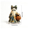 thumbnail image 3 of Vintage Floral Bow Ghost Holding Pumpkin Lantern 2D Acrylic Tabletop Sign, Halloween Decorative Standing Ornament 19x13.5cm, 3 of 6