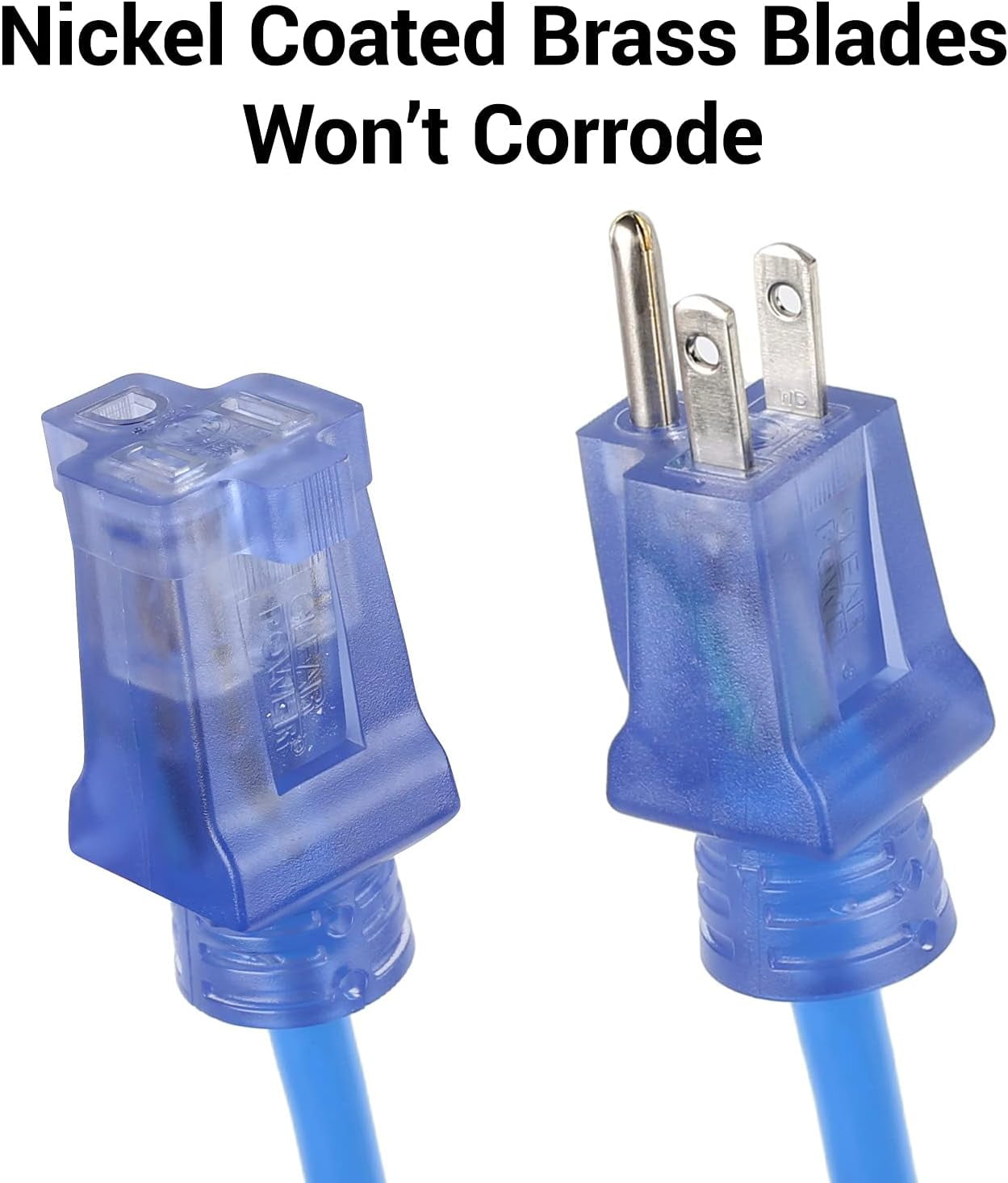Clear Power 100 ft Extreme Cold Weather Outdoor Extension Cord, Lighted End, 16/3 SJTW, Works Down to -50°C, Power Indicator Light, 3-Prong Grounded Plug, Blue