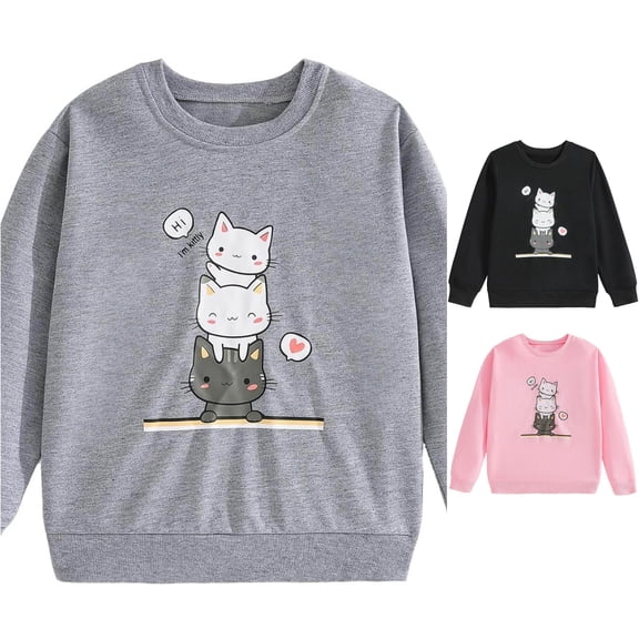 Girls Print Crewneck Sweatshirt Long Sleeve Fleece Casual Pullover Top For Kids