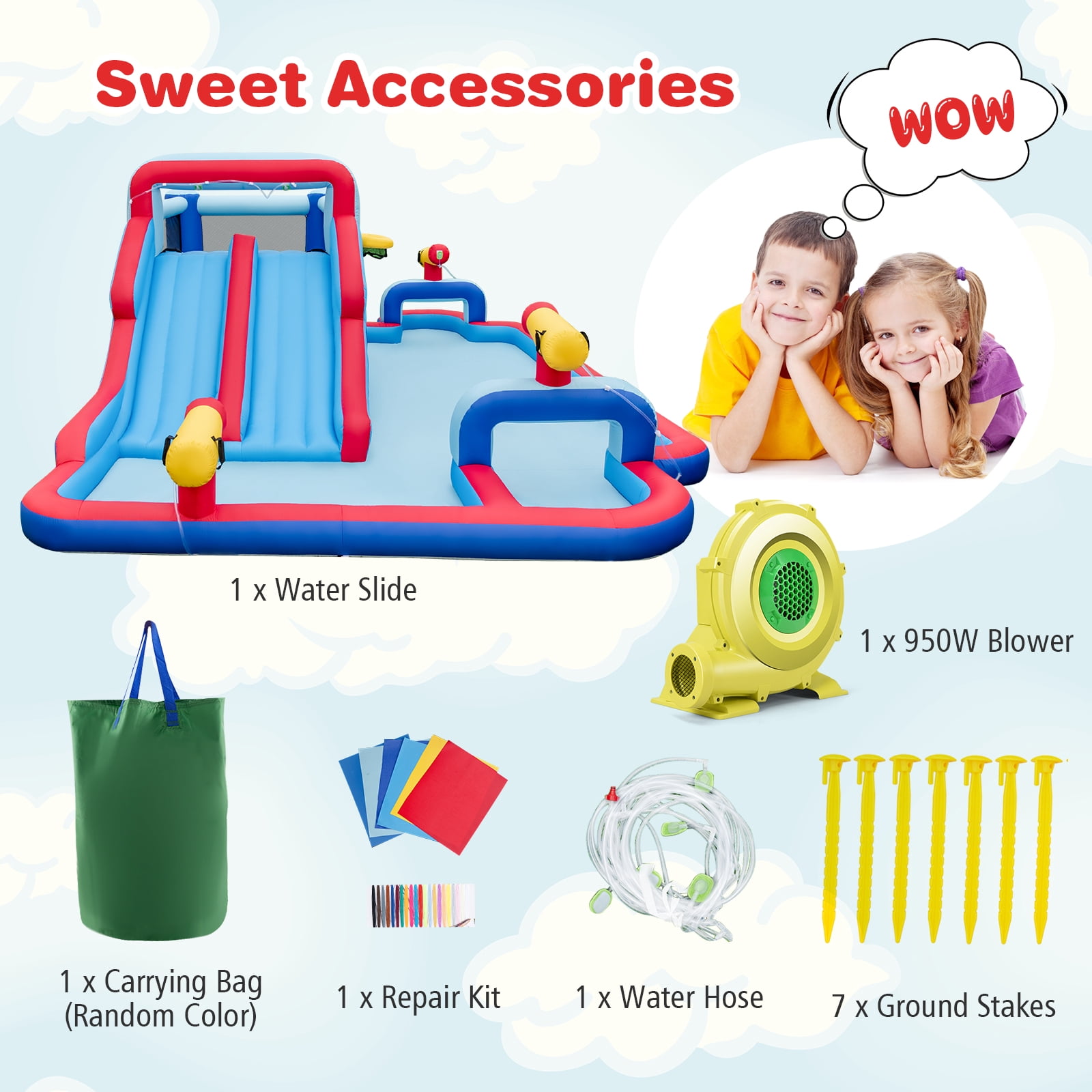 Infans Inflatable Water Slide Park Kids Bounce House Climbing Jumping with 950W Blower