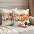 thumbnail image 2 of Orange Pumpkin Outdoor Waterproof Pillow Covers, Thanksgiving Fall Leaves Floral Beige Decorative Square Throw Pillowcase Sofa Cushion Sham for Patio/Couch/Chair, 18"x18" 2 Pack, 2 of 8