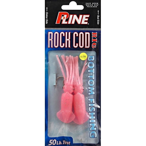 P-Line Rock Cod Squid Rig 2 Pack, Pink/Glow, 3-1/2"