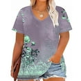 thumbnail image 2 of Perfectbot T-Shirts for Womens Summer Relaxed V Neck Plus Fashion Print Short Sleeve Tops ,XL-5XL, 2 of 4