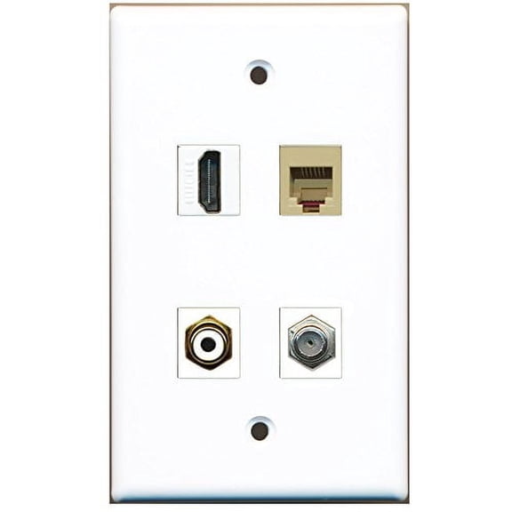 RiteAV - 1 Port HDMI 1 Port RCA White 1 Port Coax Cable TV- F-Type 1 Port Phone RJ11 RJ12 Beige Wall Plate
