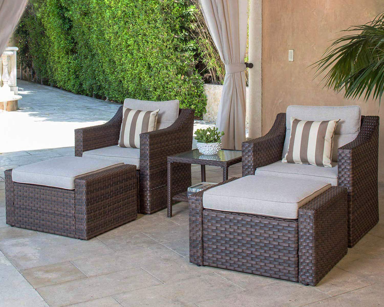 SUNCROWN 5PC Outdoor Wicker Sofa Seating Set with Table ...