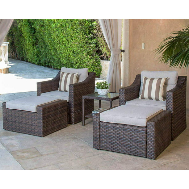 Suncrown 5pcs Outdoor Wicker Sofa, Outdoor Wicker Chair And Ottoman Set