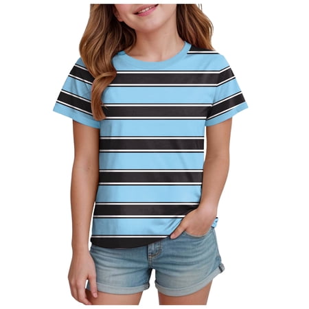 Yindaity Girls and Toddlers Short Sleeve T-Shirts T Shirts for Girls Sky Blue 6-7 Years