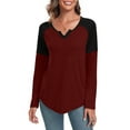 thumbnail image 2 of Anyjoin Women's Long Sleeve Tunic Tops V Neck Color Block Tops Loose Casual Blouse, 2 of 6