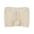 thumbnail image 2 of Beige Gym Shorts Women Swim Shorts Women Tankini Casual Knitted Crochet Comfort Elastic Waist Solid Color Hollow Out Summer Fashion Short, 2 of 4