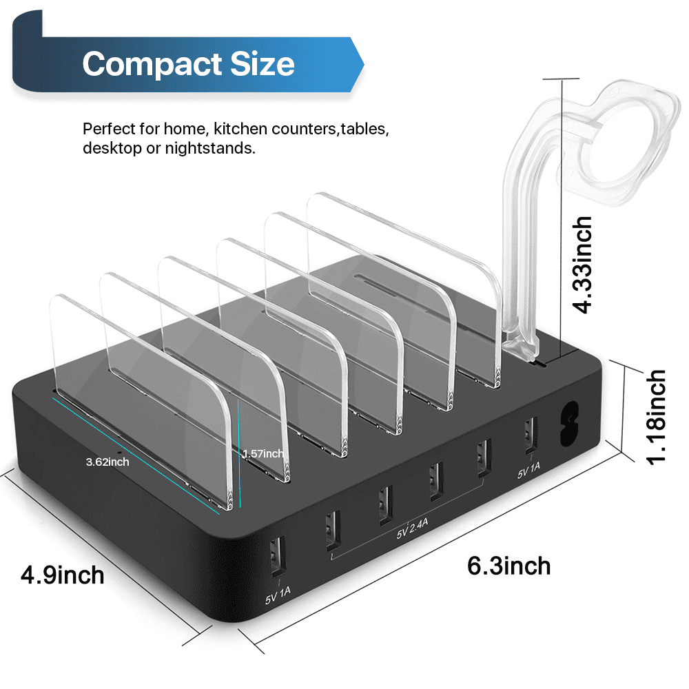 OWNTECH USB Charging Station for Multiple Devices 6 Port Multi Charger Station Compatible with iPhone iPad Cell Phone Tablets
