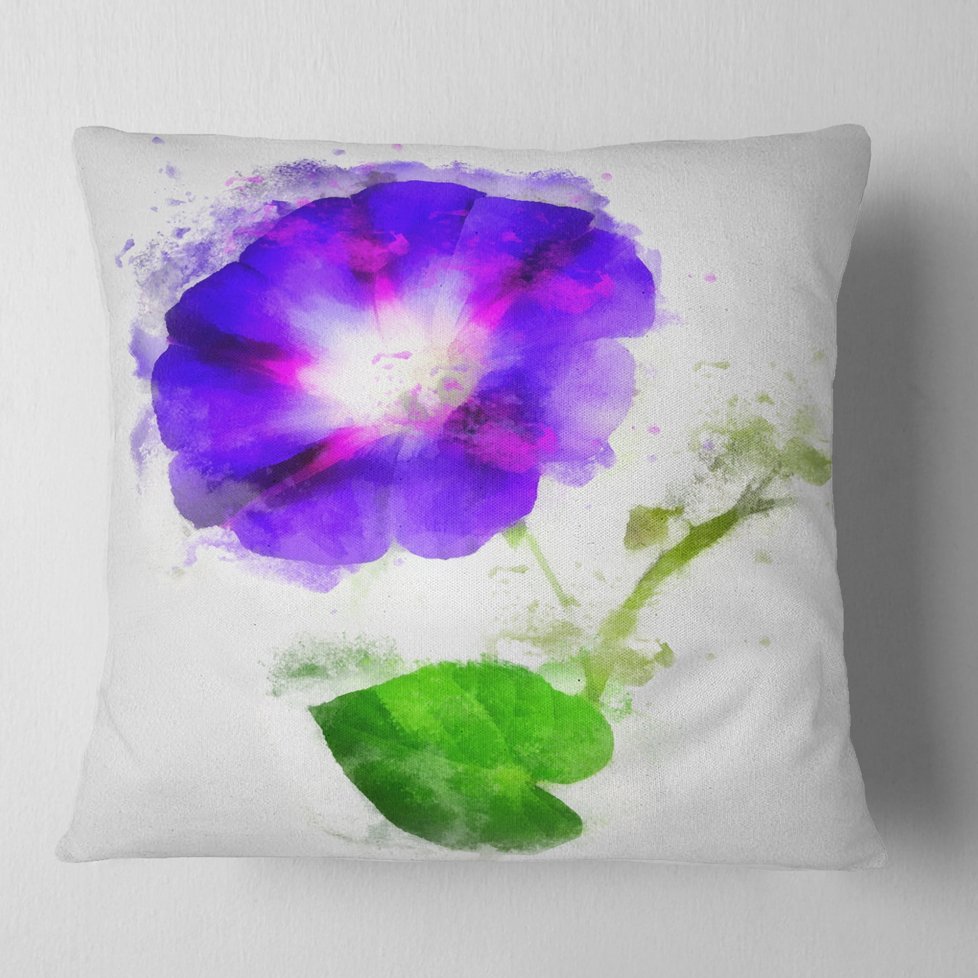 Designart Blue Gentiana Alpina Illustration - Floral Throw Pillow - 16x16