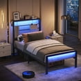 thumbnail image 3 of Bestier Twin Size LED Bed frame - Sturdy Metal Platform Bed with Headboard, Reversible Charging Station and 3 Adjustable Heights, Black, 3 of 11